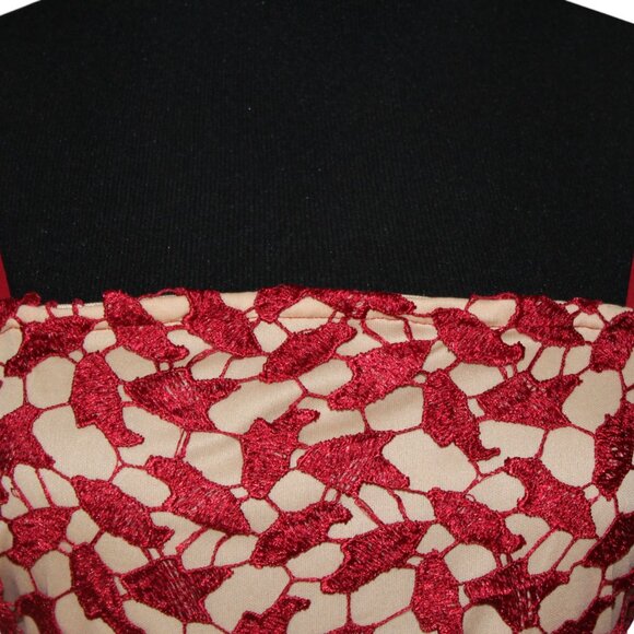 Boohoo Berry Red Corded Lace Midi SKATER Dress Size 8 NWT's HOLIDAY! - Picture 6 of 16